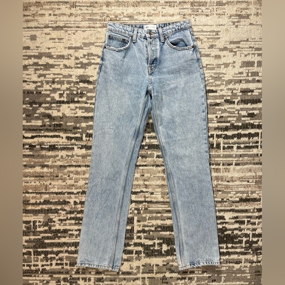 Zara Highrise Blue Button Fly Slim Straight Leg Jeans Cotton Size 4 - Picture 2 of 8